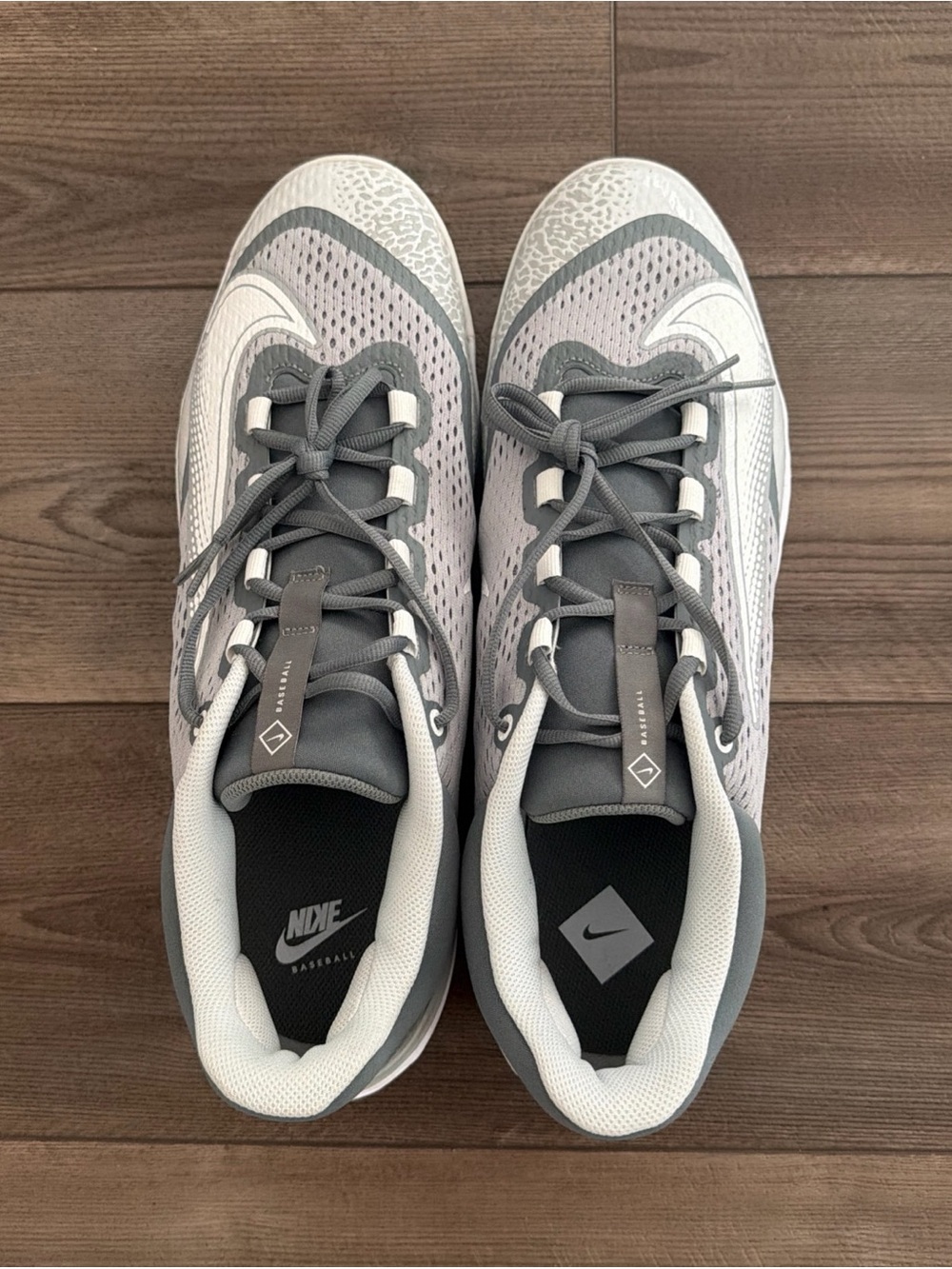 Nike White and Gray Baseball Cleats with Mesh Upper